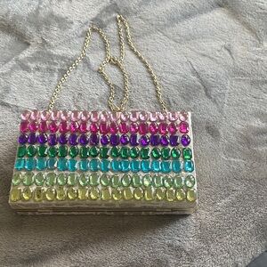 Multicolor Crystal-Embellished Women’s Chain Shoulder Bag